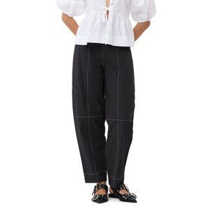 Ganni Elastic Waist Curved Contrast Stitching Trousers Pants